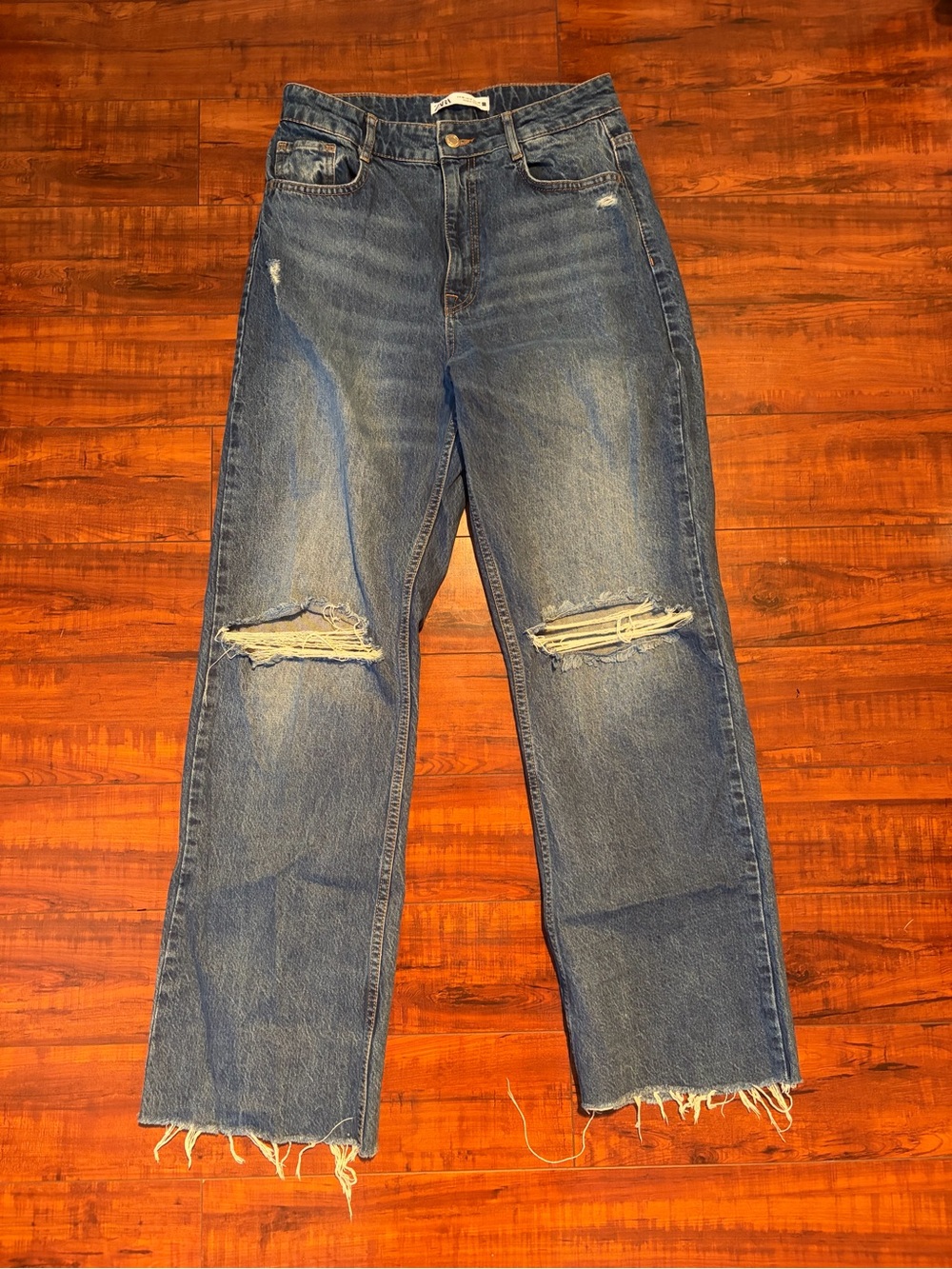 Zara Distressed Straight Leg Jeans | Size 8